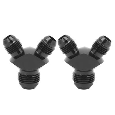 2PCS Y Block Adapter Fitting AN8 To 2AN6 Leak Proof Anodizing Black Universal for Fuel Hose Line Fitting