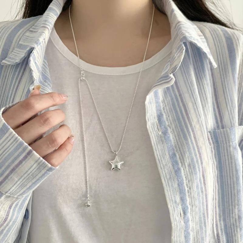 925 Silver Necklace Cute Five Pointed Star Smile Dimple Pendant for Women Girl Jewelry Gift