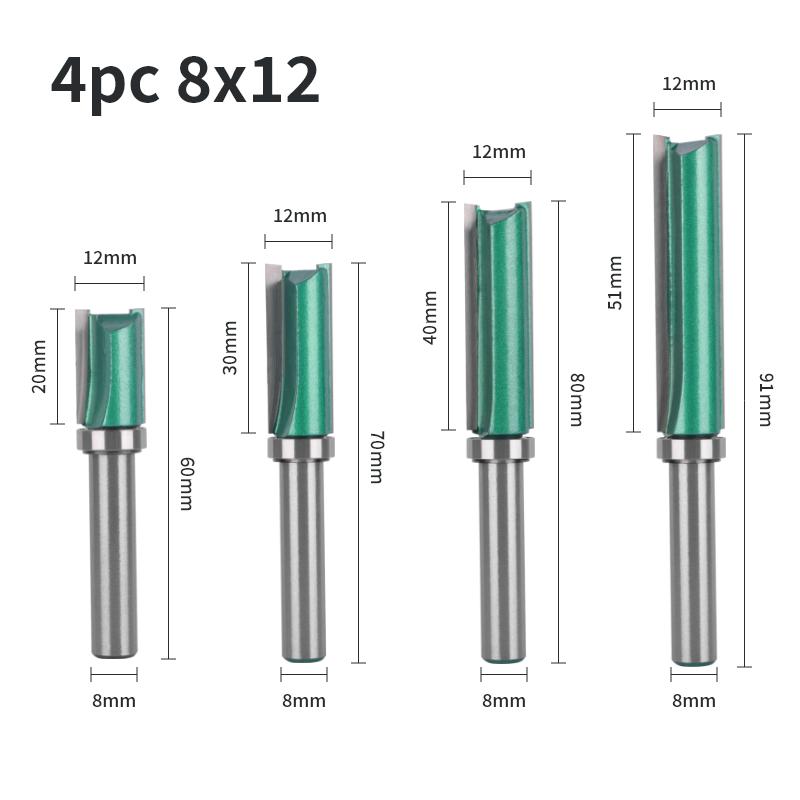 8MM Shank Cove 12MM 14MM Green Pattern Bit Router Bit Face Mill Carbide Cutter Woodworking Milling Cutters for Wood Bit End Mill