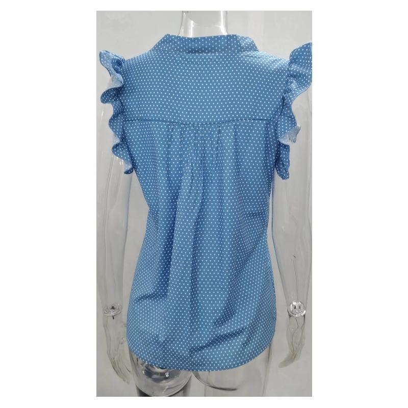 Women Summer Elegant Ruffles Sleeveless Polka Pot Lace Up Tie Bow Blouses Shirts Casual Oversize Sexy Pullover Tunic