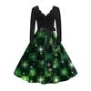 Women's Casual Fashion V-neck Long Sleeved Retro Christmas Print Retro Dress