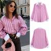 Womens Striped Collar Shirt Loose Long Sleeve Casual Top Streetwear Style Fall