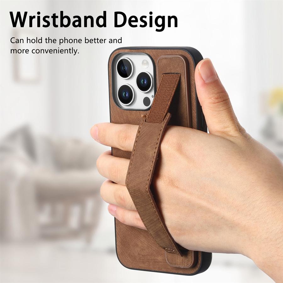 Anti-Drop Phone Case with Adjustable Stand & Strap for iPhone Samsung Xiaomi Google Premium Smooth Leather Anti-Fingerprint Case Cover