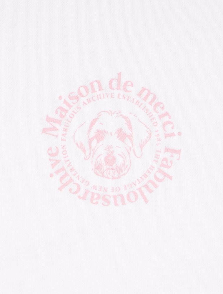 LA MAISON STUDIO Women'S Crop Cute Puppy Ringer Short Sleeve T-Shirt White Pink (Fce2Ts207W)