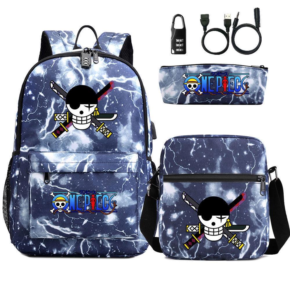 Riman Zaino con lucchetto USB ONE PIECE borsa a tracolla borsa da scuola per studenti astuccio set da tre pezzi uomo e donna