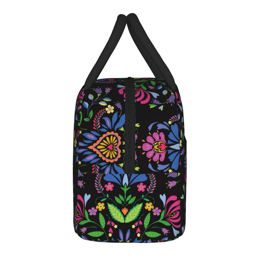 Mexican Floral Folk Pattern Insulated Lunch Bags High Capacity Polish Ethnic Flowers Reusable Thermal Bag Tote Lunch Box
