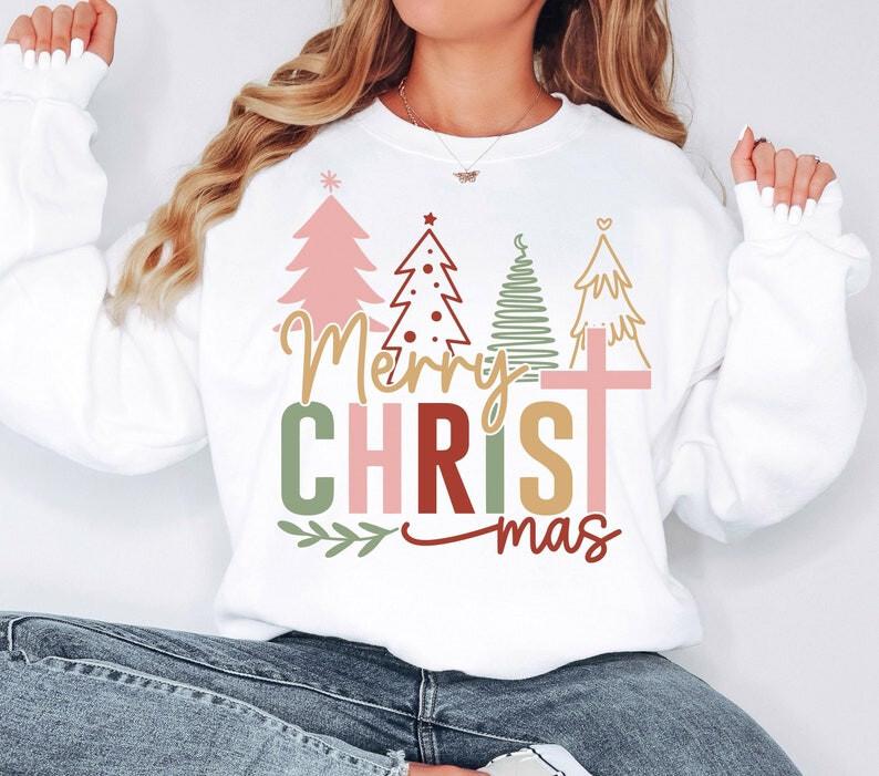 Merry Christ Christmas Sweatshirt, Christian Xmas Sweater, Christmas Tree Shirt XXL