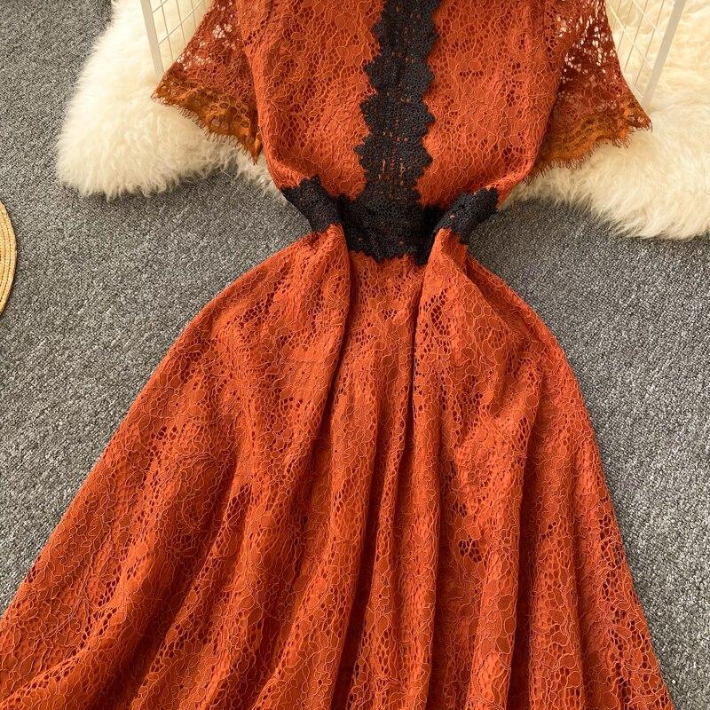 RUGOD 2025 Léto Nový Design Smysl pro Prémiovost Smysl pro Menšinu Francouzské Retro Duté Krajkové Výšivky Šaty Princeznovské Vílí Šaty