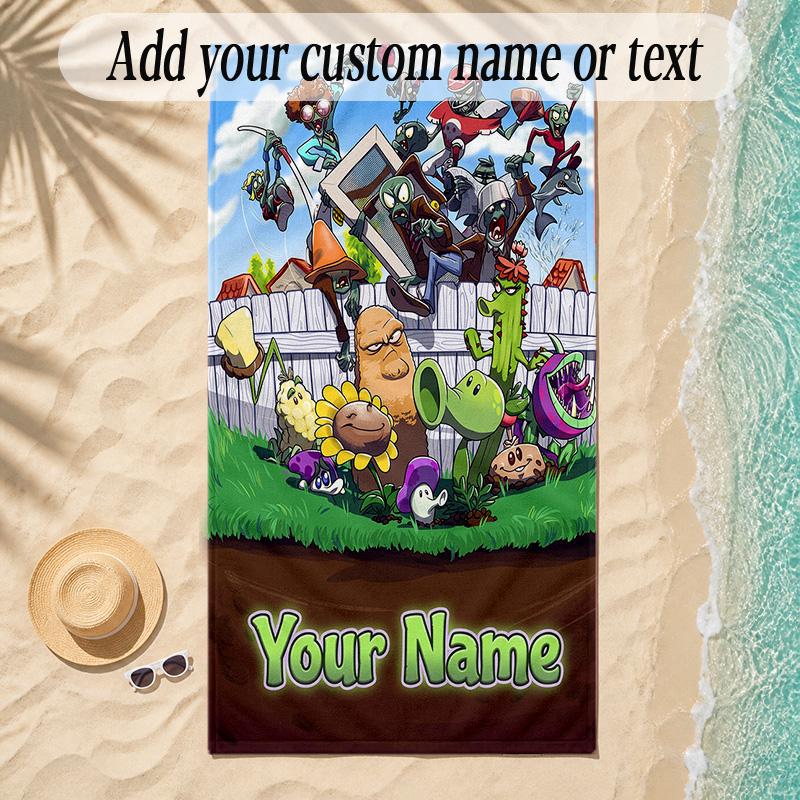 Beach TowelPlants vs. Zombies Custom Name Text Personalized Soft Towel for Beach Pool Indoor Home Decor Gift