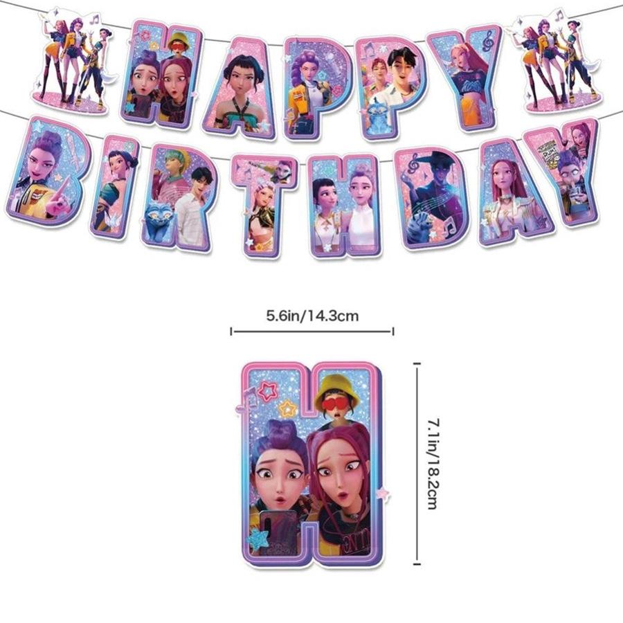 Demon Hunters Background Cloth Girl Party Room Decor Pink Christmas Party Supplies Balloon Scene Decoration Birthday Banner Gift