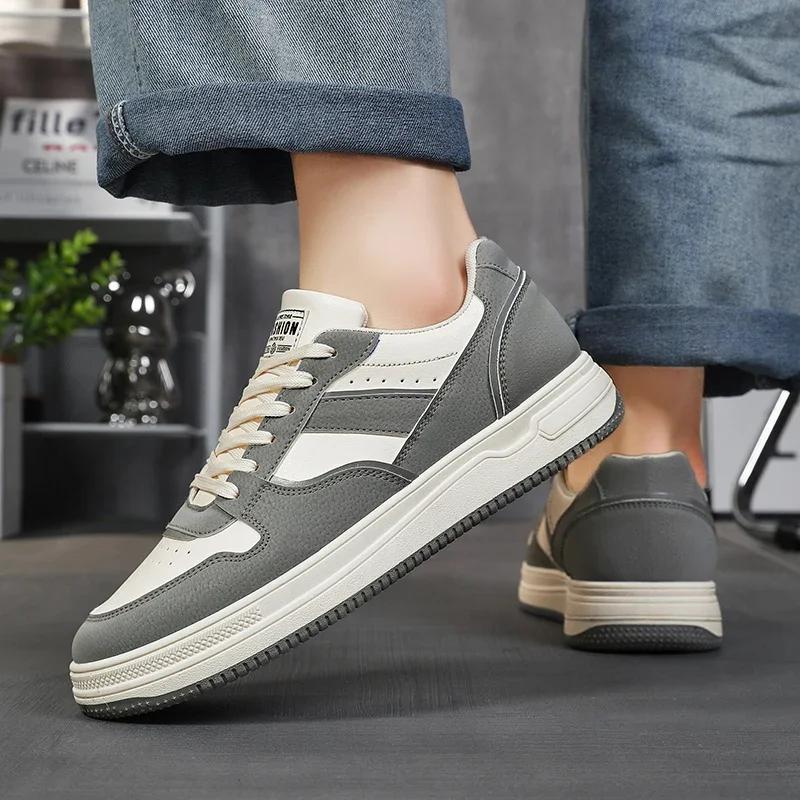 New Mens Casual Shoes White Grey Platform Student Sneakers Outdoor Breathable Sport Shoes Lightweight Running Shoes Tennis Shoes