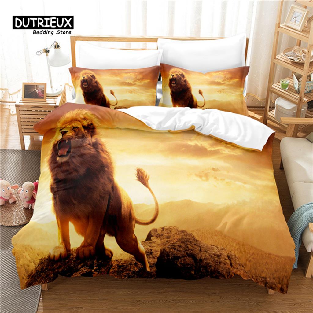 Roaring Lion Duvet Cover Set, Fashion Bedding Set, Soft Comfortable Breathable Duvet Cover, For Bedroom Guest Room Decor
