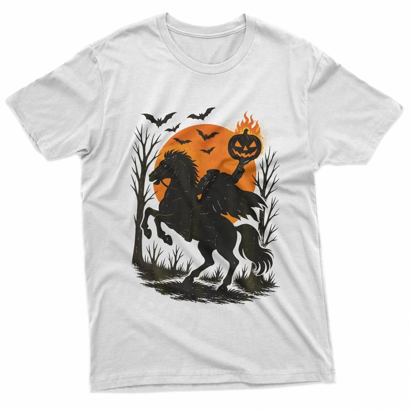 Headless Horseman Scary Pumpkin Spooky Classic Halloween 100% Cotton T-shirt Mens Tees Top 3XL