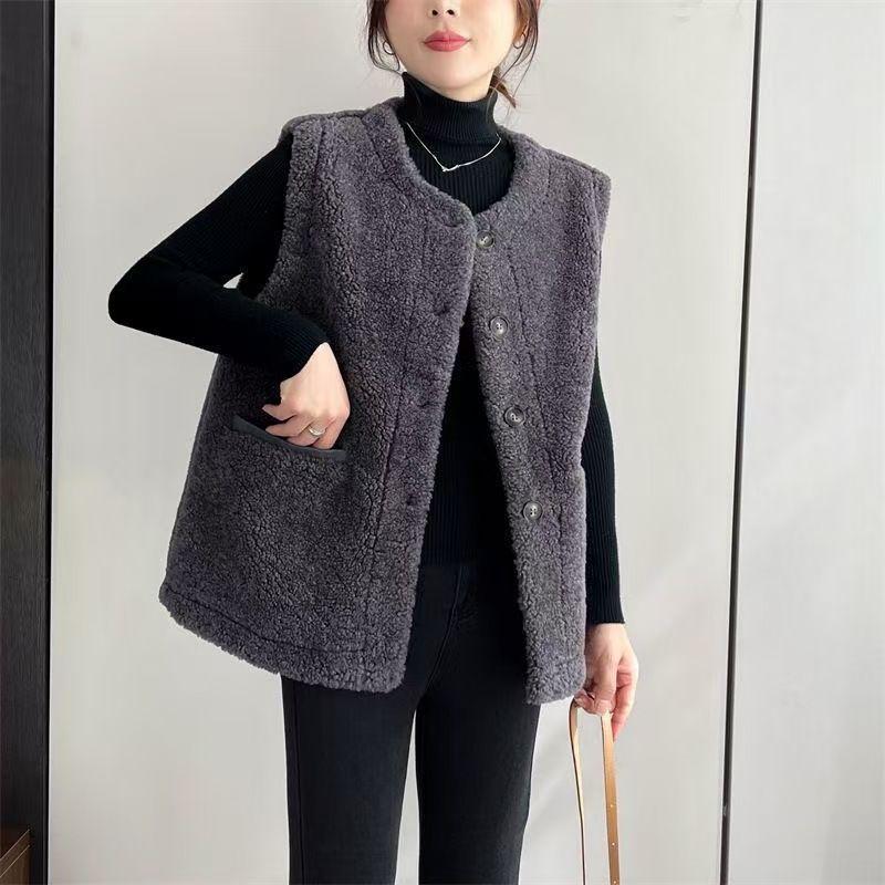 Plus Size 2025 Women's Lamb Wool Fluffy Fleece Vest