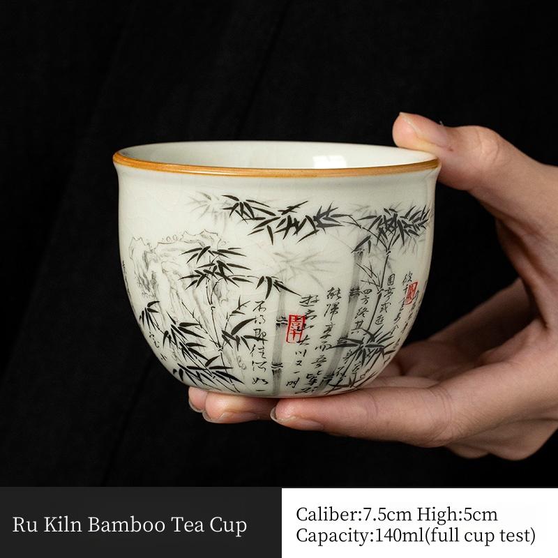 Taza de Té China de Bambú de 120 ml Cerámica Ru Yao Apertura Amarilla Hermosa Taza de Té Flores Vajilla Taza de Maestro Juego de Té KungFu