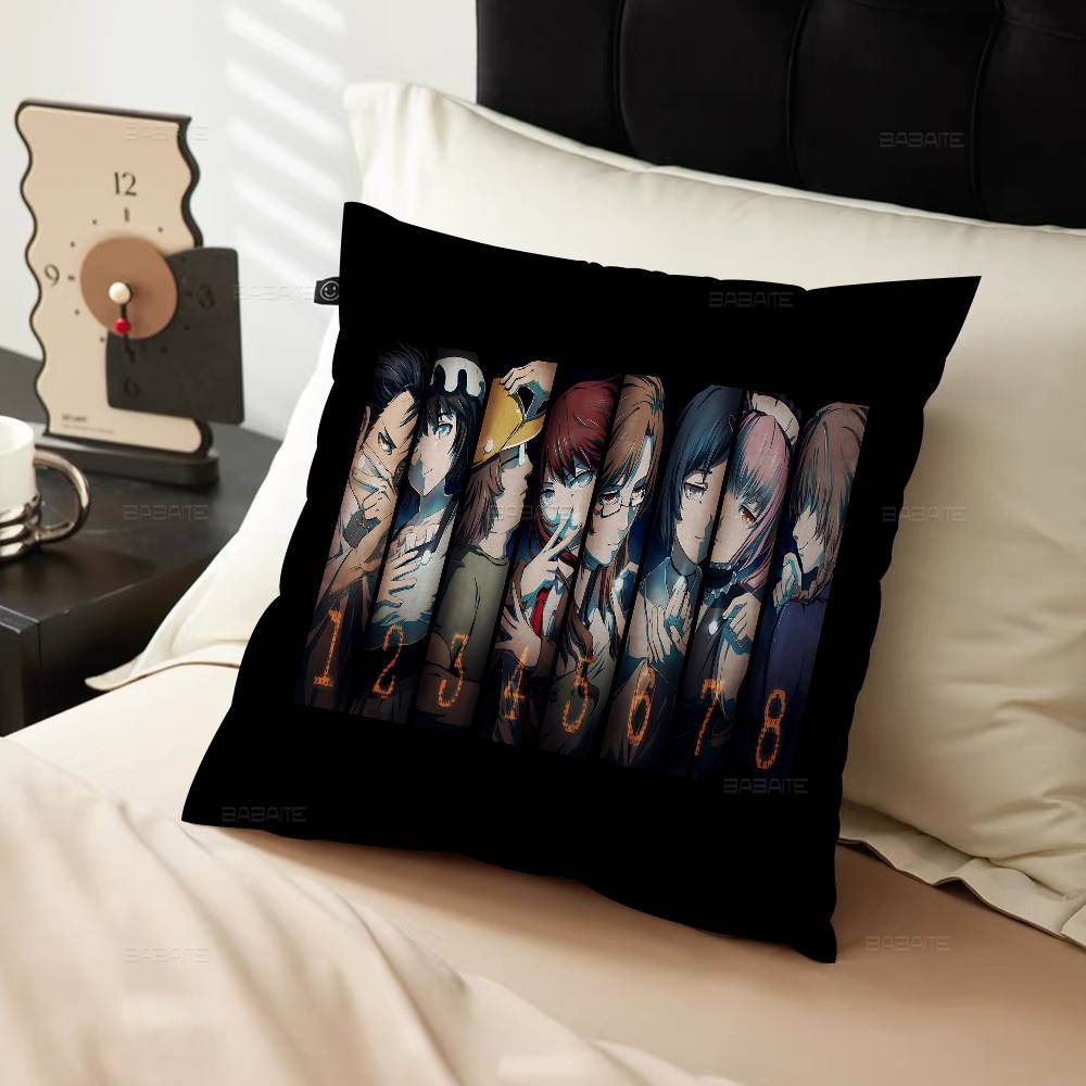 Anime Steins Gate Cushion Cover Car Throw Pillow Case For Sofa Car Christmas Gift 40X40Cm 45X45Cm