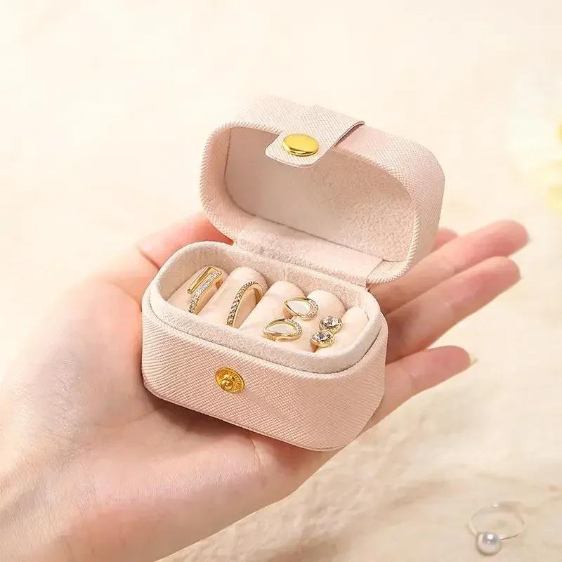 Mini Ring Box Solid Color Simple Portable Earnail Jewelry Storage PU Leather Waterproof Luxury Jewelrys Storage Treasure Boxes
