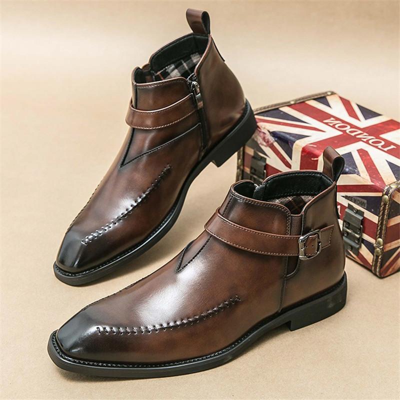 Winter Designer Neu Herren Spitz Lackleder Chelsea Lässige Monk-Riemen Knöchelhochstiefel Männliche Marke High Tops Schuhe Zapatos Hombre