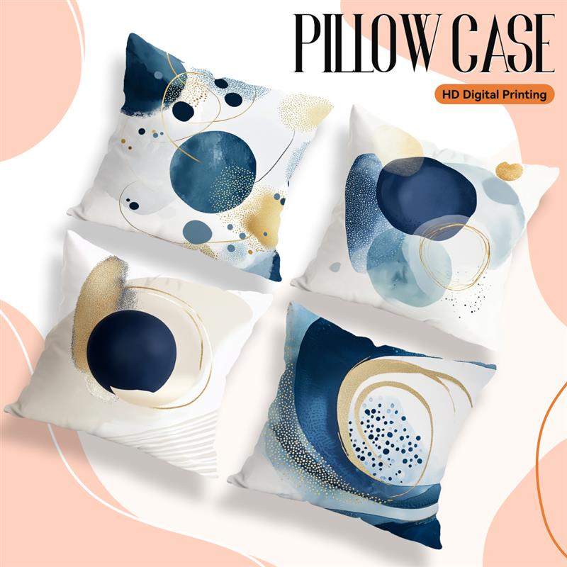 Home Decor Abstract Blue & Gold Geometric Pillow Covers Pattern Cushion Cover Suitable for Sofa Bedroom Car Pillow Cover