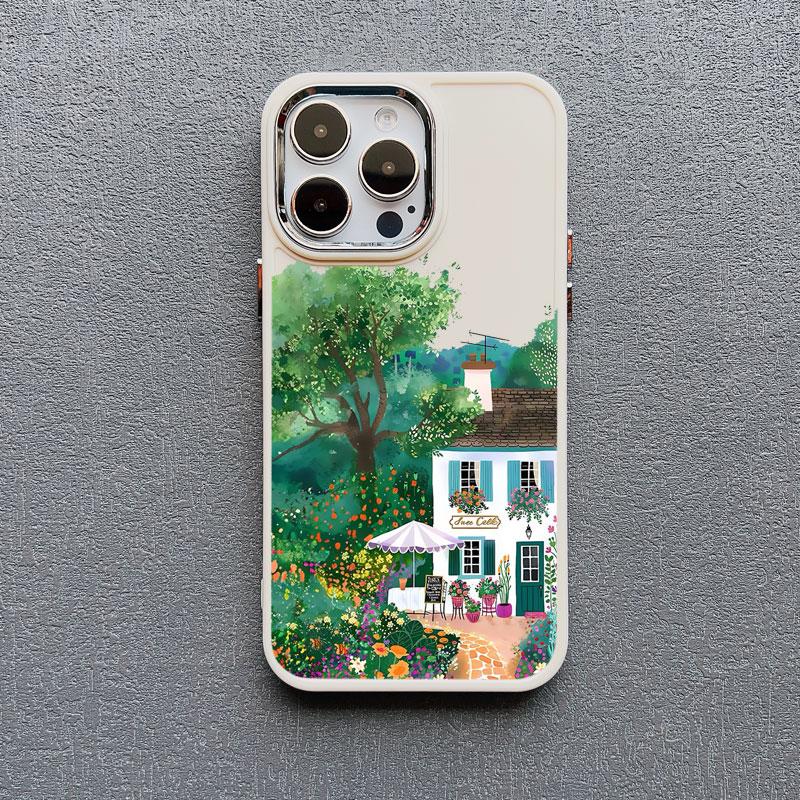 Rural Style Coffee Shop Silicone Phone Case For iPhone 13 14 15 11 Pro Max Plus 16 12 Pro Max Plus XR X XS 7 8 Plus White Covers