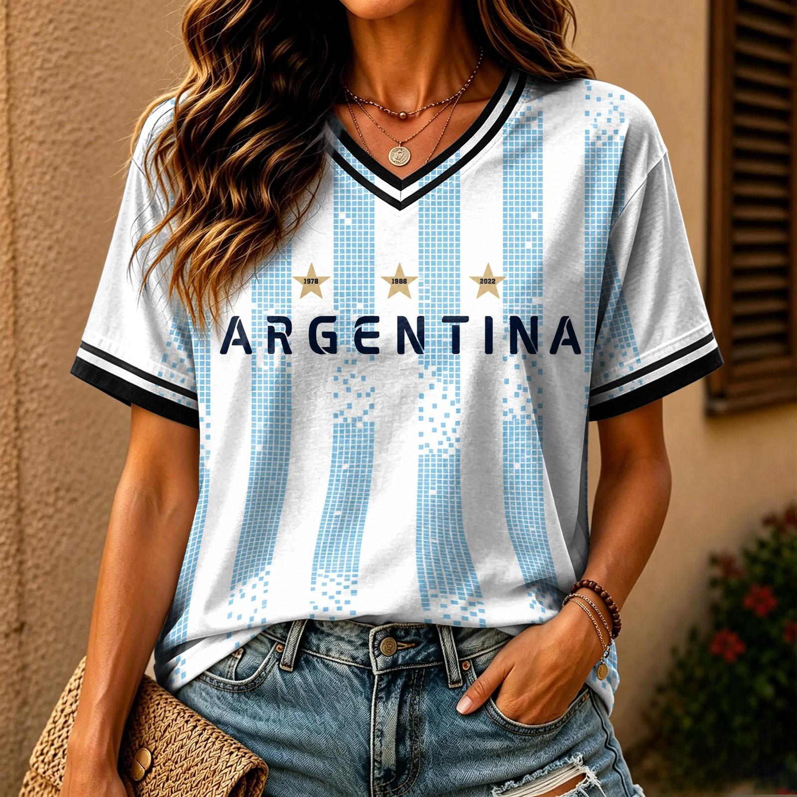 Women s Casual Short Sleeve Soccer with Team Graphic Print for Fan Support M