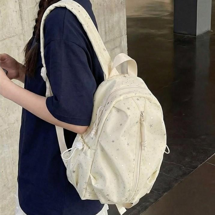 Schoolbag milk mist powder texture sense embroidery star backpack female soft huhu sweet sister little fairy travel shopping small backpack