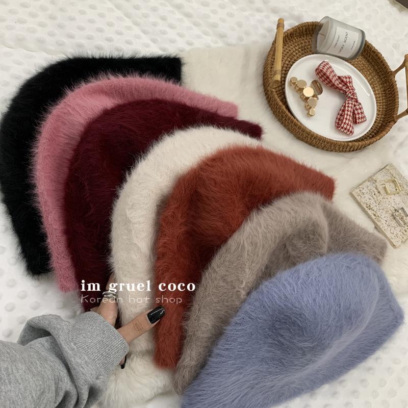 Japanese Retro Versatile Face Covering Furry Rabbit Hair Bucket Hat Women Korean Style Autumn and Winter Basin Hat Fisherman Hat
