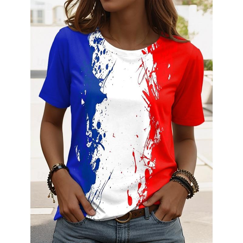 Women's T Shirt Graphic Flag Vintage Stylish Casual Short Sleeve Crew Neck Regular Tops