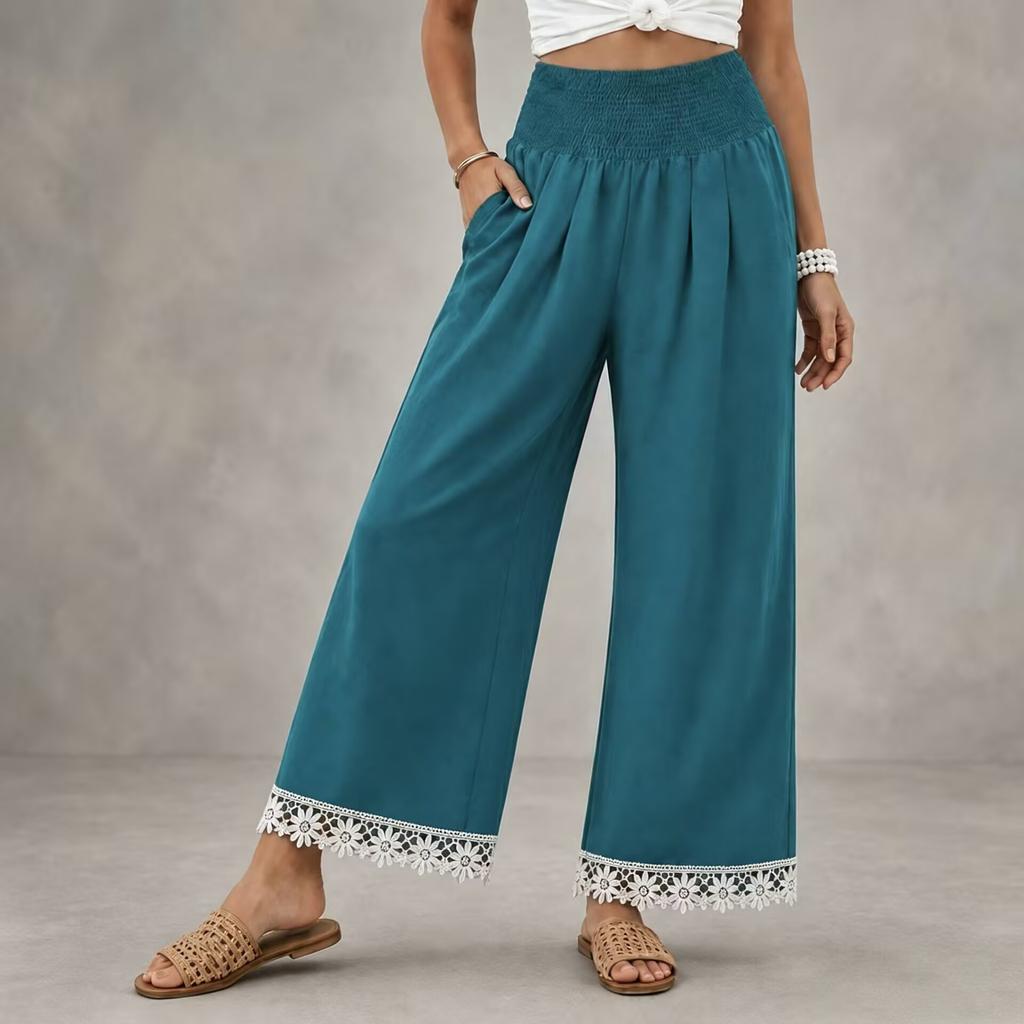 Women's Bohemian Cotton Linen Straight Leg Loose Fit Casual Pants for Summer