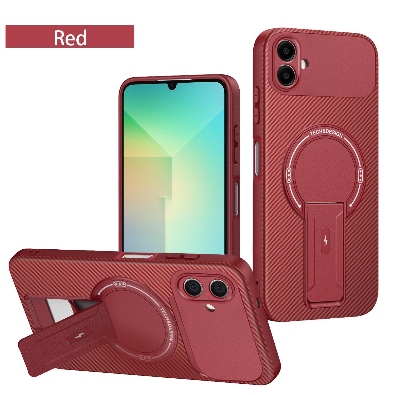 

Foldable Bracket Phone Case for Samsung Galaxy A07 F07 M07 A06 A05 M05 F05 A04 A04S 5G Carbon Fiber Texture Magnetic Back Covers Galaxy A04s червоний
