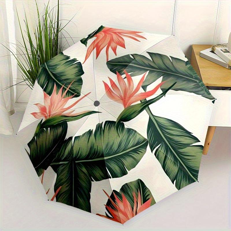 1pc Tropical Leaves Automatic Folding Umbrella, Portable & Foldable Design with 8 Ribs, Casual Outdoor Accessory Halloween and Christmas Gif