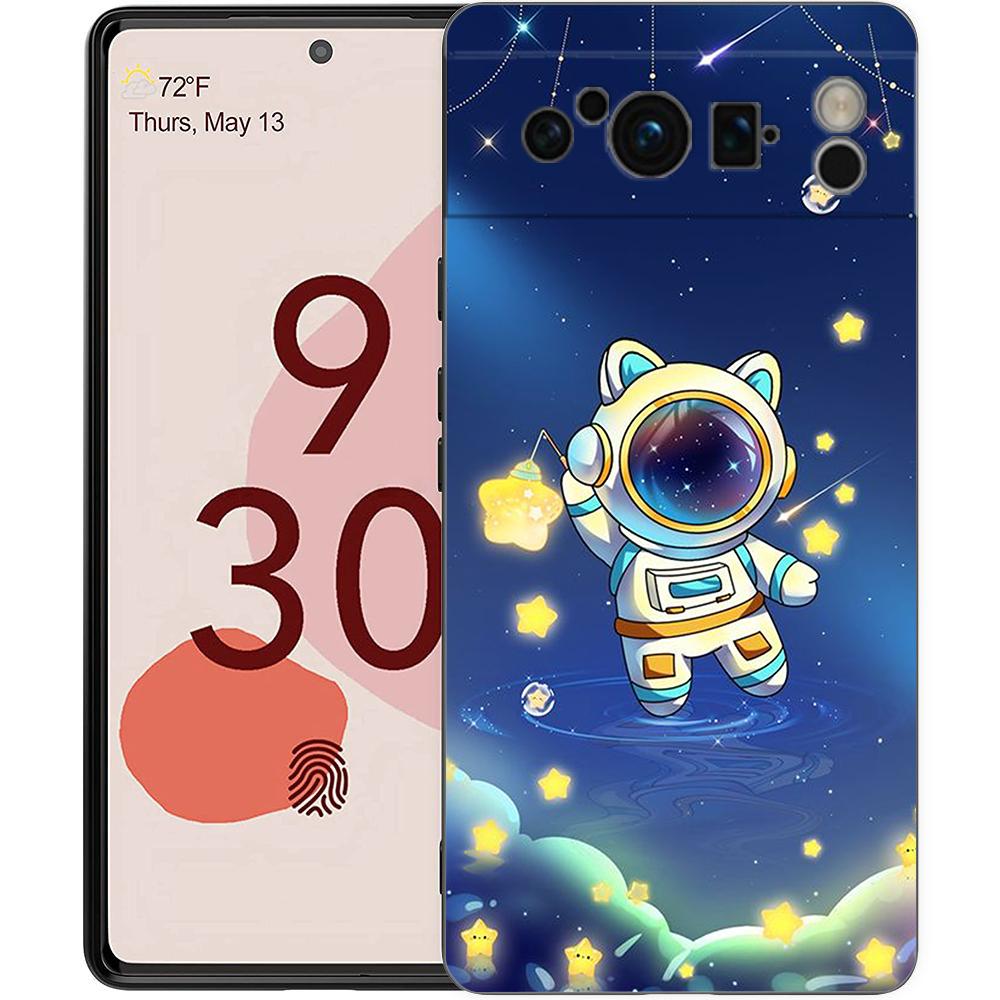 Cute Cartoon Astronaut For Google Pixel 8 7 6 Pro 6A 5G Black Phone Case Soft Shockproof Back Cover Silicone TPU Shell Coque
