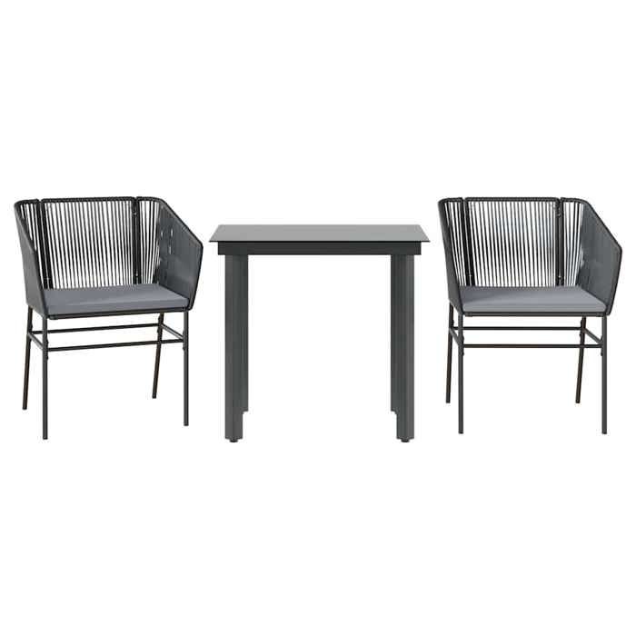 VidaXL Garden Dining Set and Cushions 3 Pcs Black Rattan Glass, Outdoor Dining Set, Furniture of 3334611