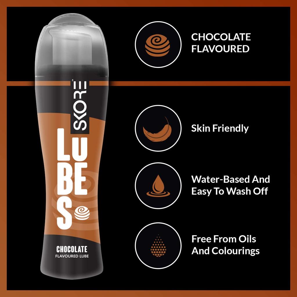 Skore Chocolate Flavoured Water Based Lubricant Gel for Men & Women Skin Friendly Condom Compatible 50 ml Intimate Use
