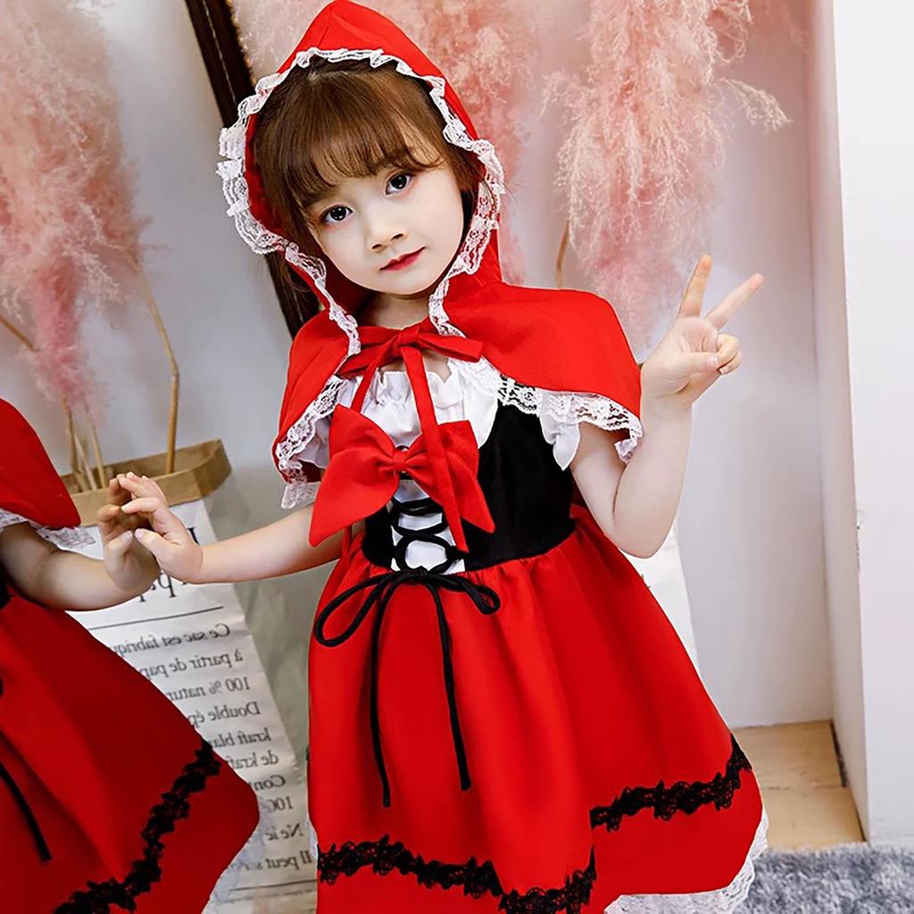 Halloween Cosplay for Little Red Riding Hood Kids Ribbon Cosplay Little Red Riding Hood Kids Halloween Kids Christmas Costume School Stage Birthday