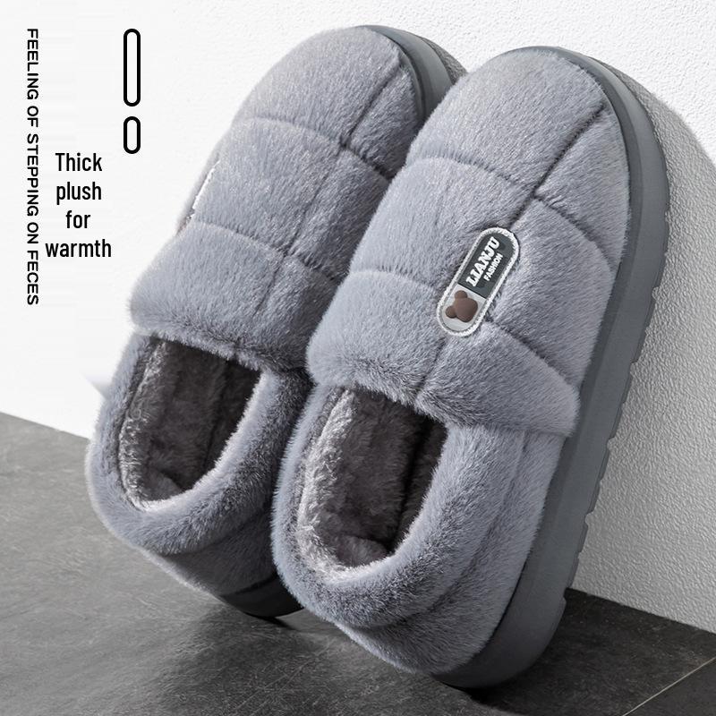 Herren Winter Baumwollpantoffeln Übergröße - Dicksohlig, Warm, Rutschfest für Drinnen/Draußen, Mit Fersenabdeckung