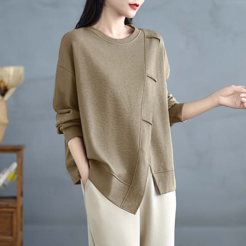 DIMANAF 2024 Pulower Jesienna Bluza T-shirt Kobiety Długi Rękaw Luźny Biały