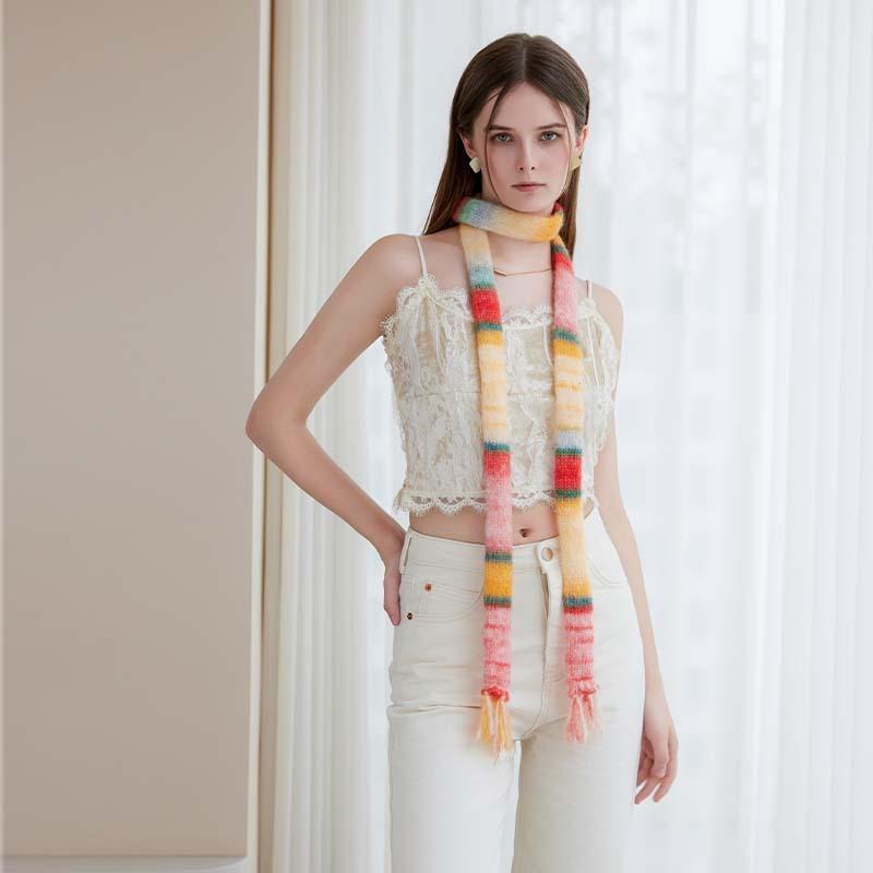Autumn and Winter New High-end Wool-containing Scarf Women's Winter Knitted Scarf Fringed Temperament Dopamine Scarf Design