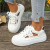 Women'S Chunky Platform Sneakers - Breathable Cut-Out Design, White Low-Top Lace-Up Shoes with Transparent PVC Sole, Comfortable All-Day Wear