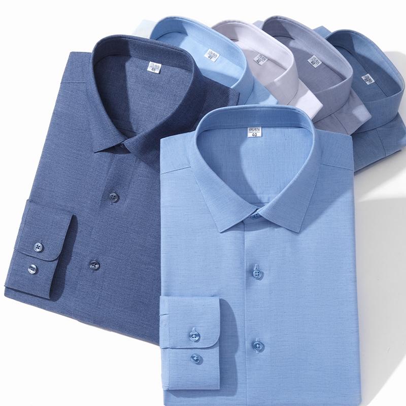 High Quality Modal Linen Business Mens Formal Shirts Long Sleeve  Elastic Solid Comfortable Male Dress Shirt