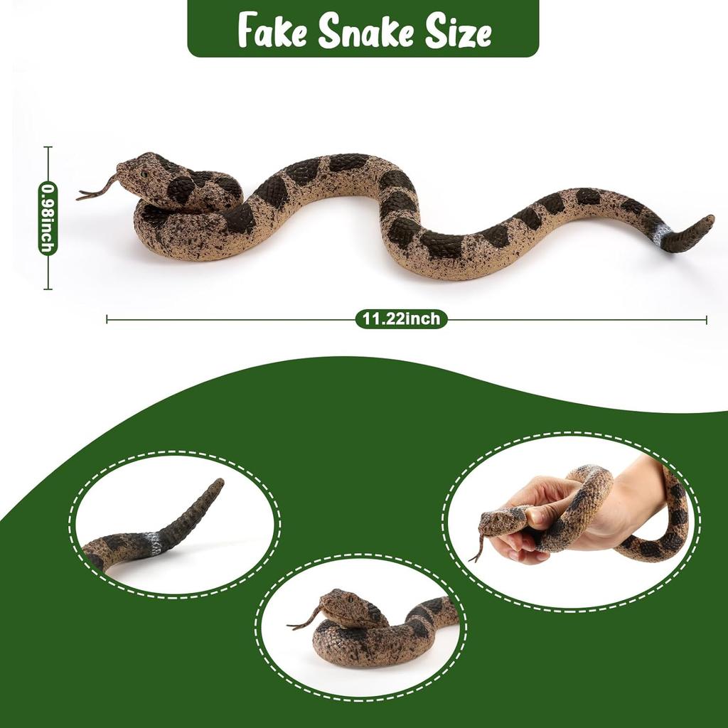 2pcs Fake Snakes Toy Lifelike Rubber Rattlesnake and Green Snake Scare Birds and Squirrels Tricky Snake Toys for Gift Party Favors Or Halloween