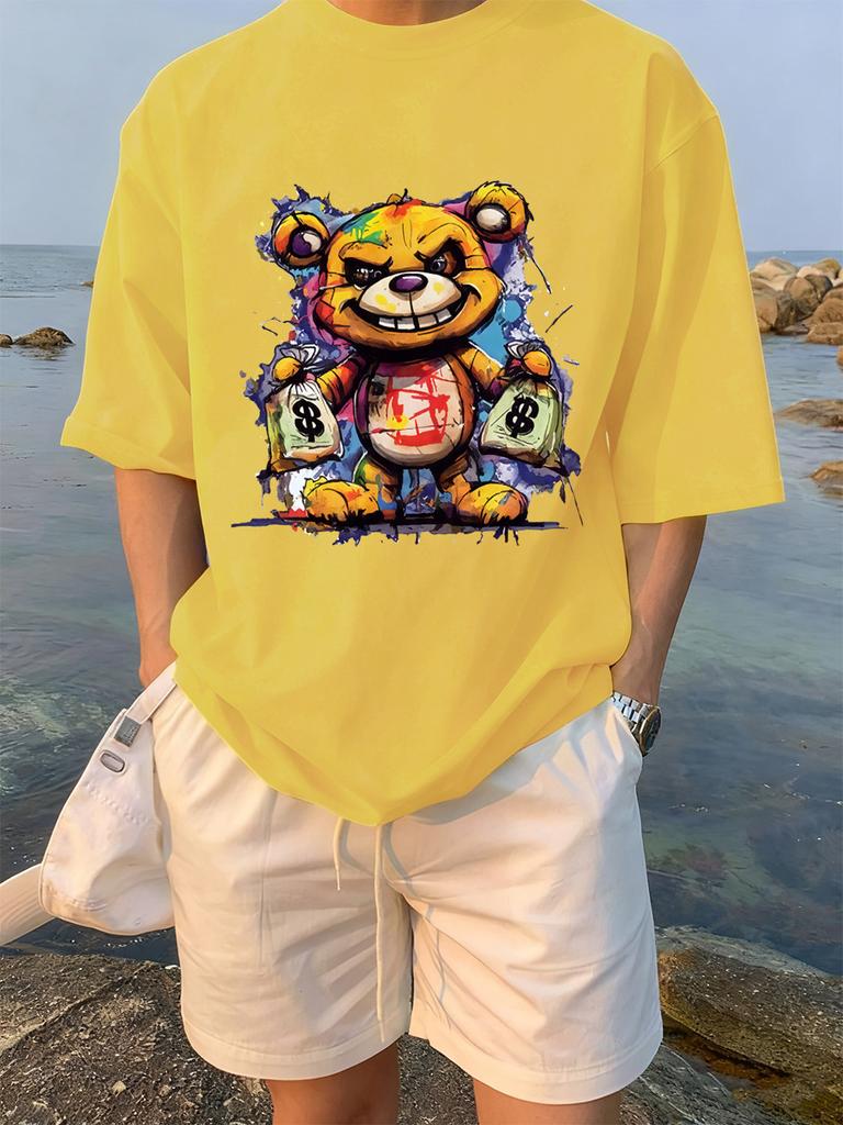 Colorful Bear Holding A Money Bag Printing TShirts Womens Summer Cotton T Shirt Loose ONeck Soft Tops Casual Womans Clothes