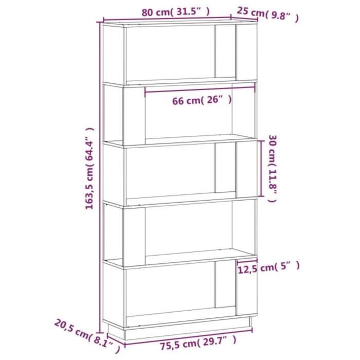 VidaXL Bookcase-Room Divider White 80x25x163.5cm Solid Pine 814065