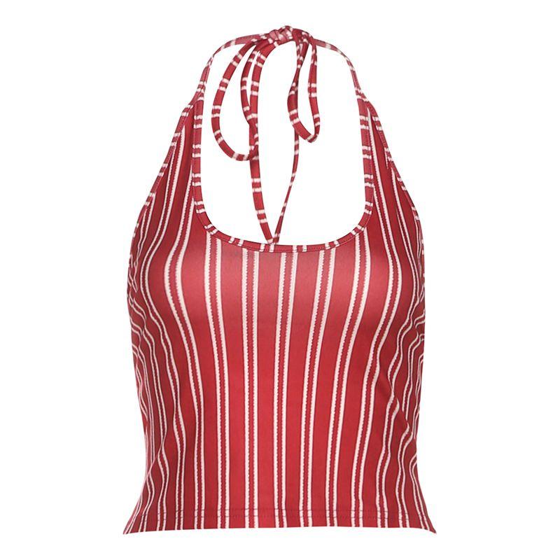 

# Sisjuly# Sweet Girl Stripe Beauty Back Lace-up Vest Lace Layered Cake Skirt Set Women Summer Red sling(K25L74634) S