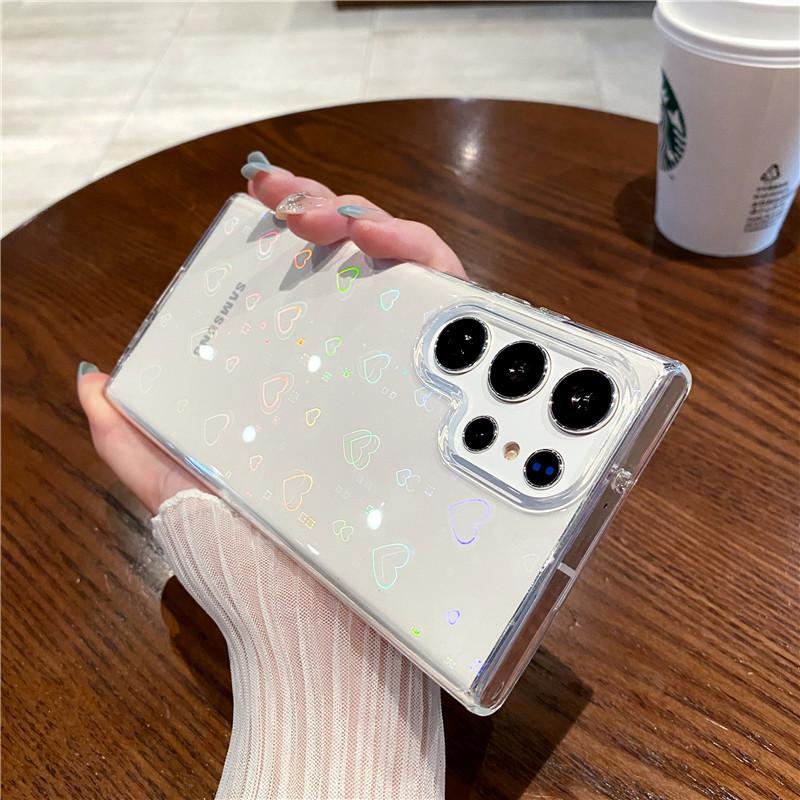 Suitable for Samsung S25 Mobile Phone Case S23ultra Colorful Little Love Laser A55 A15 Transparent Case