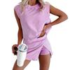 Women's Summer Cotton Two Piece Outfits Sleeveless Tank Top And Mini Split