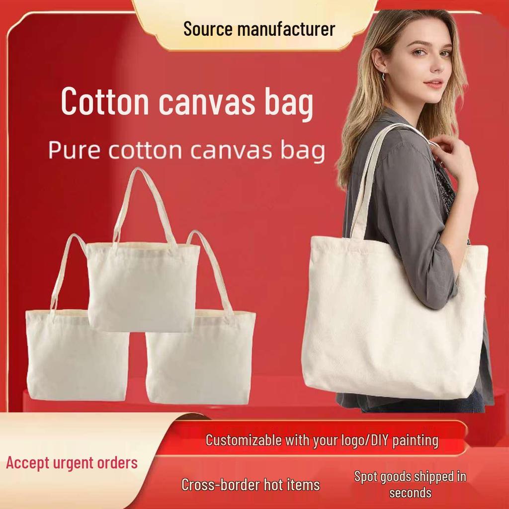 Saf Pamuklu Kanvas Bez Çanta - Alışveriş, Reklam, Kendin Yap ve Boyama İçin Boş El Çantası