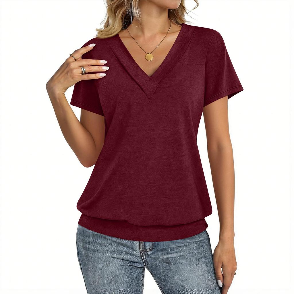 Damen Mode Lässig V-Ausschnitt Kurzarm Farbhemd Damen Oberteile