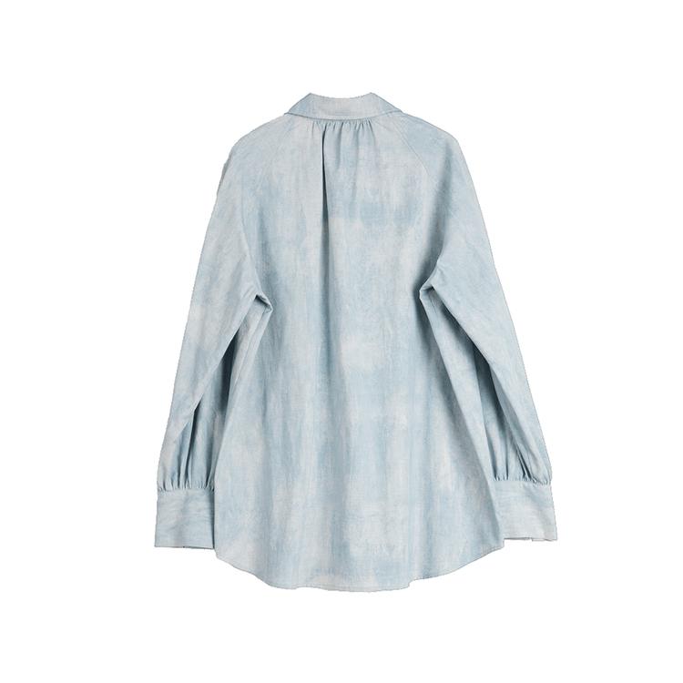 ELLE French Design Comfortable Fashionable Quality Lapel Long Sleeve Shirt Women shirts Blue EC49990