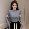 Women's Black Ribbed Slimming Semi-High Neck Knitted Top - Long Sleeve Autumn/Winter Fashion